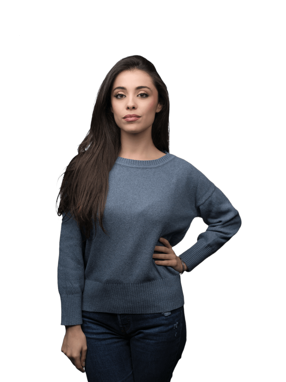 Women's Crew Neck Sweater in Recycled Denim