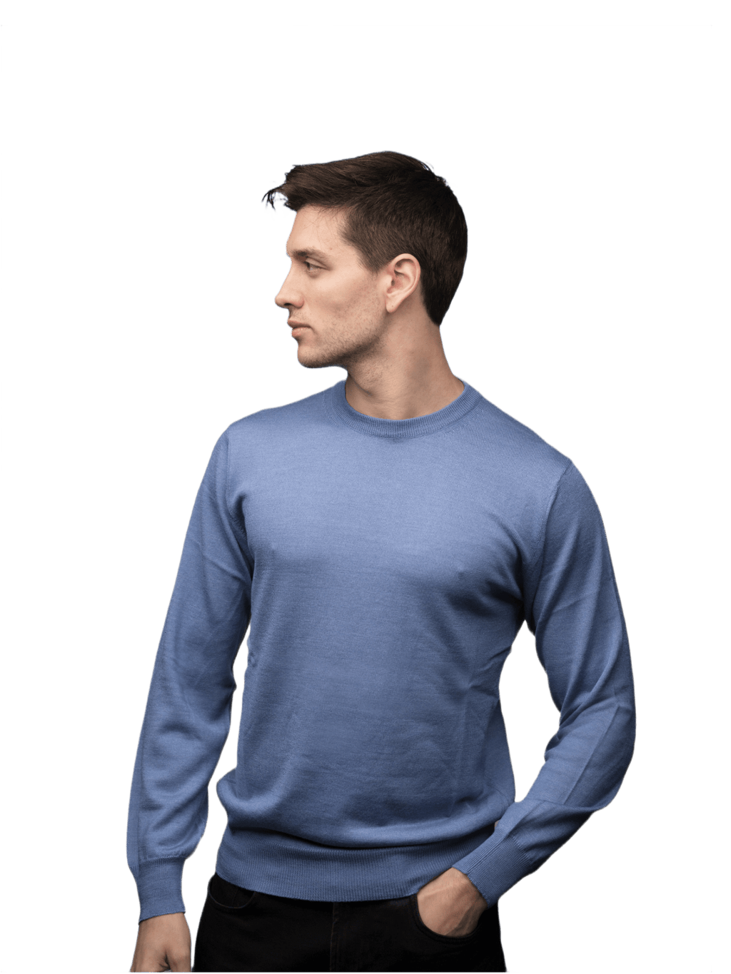 Men's Crew Neck Sweater in Cashmere, Silk and Extrafine Merino Wool Blend