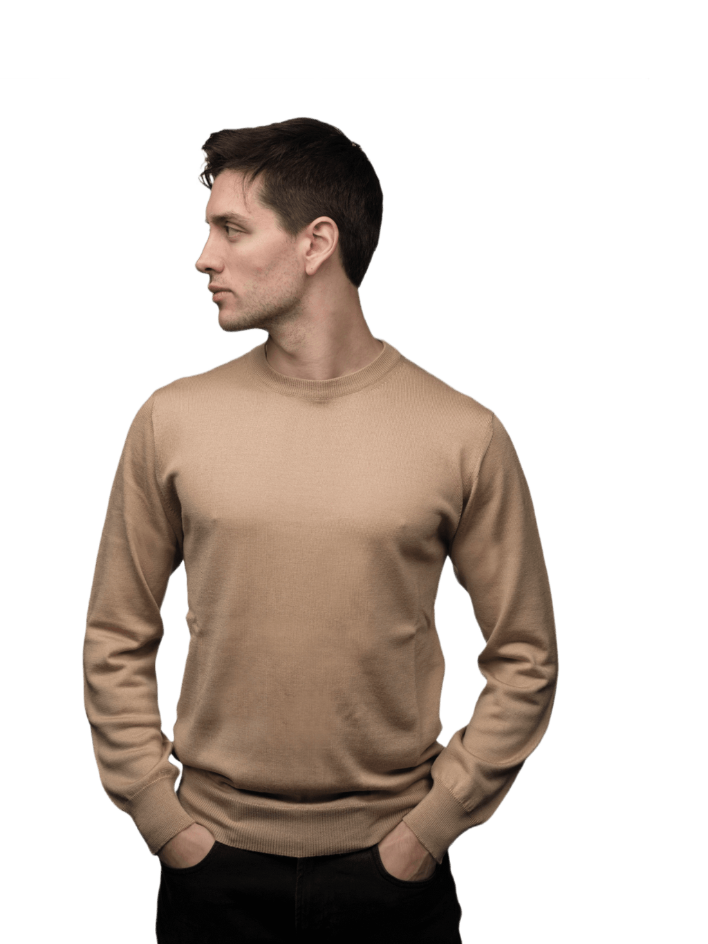 Men's Crew Neck Sweater in Cashmere, Silk and Extrafine Merino Wool Blend