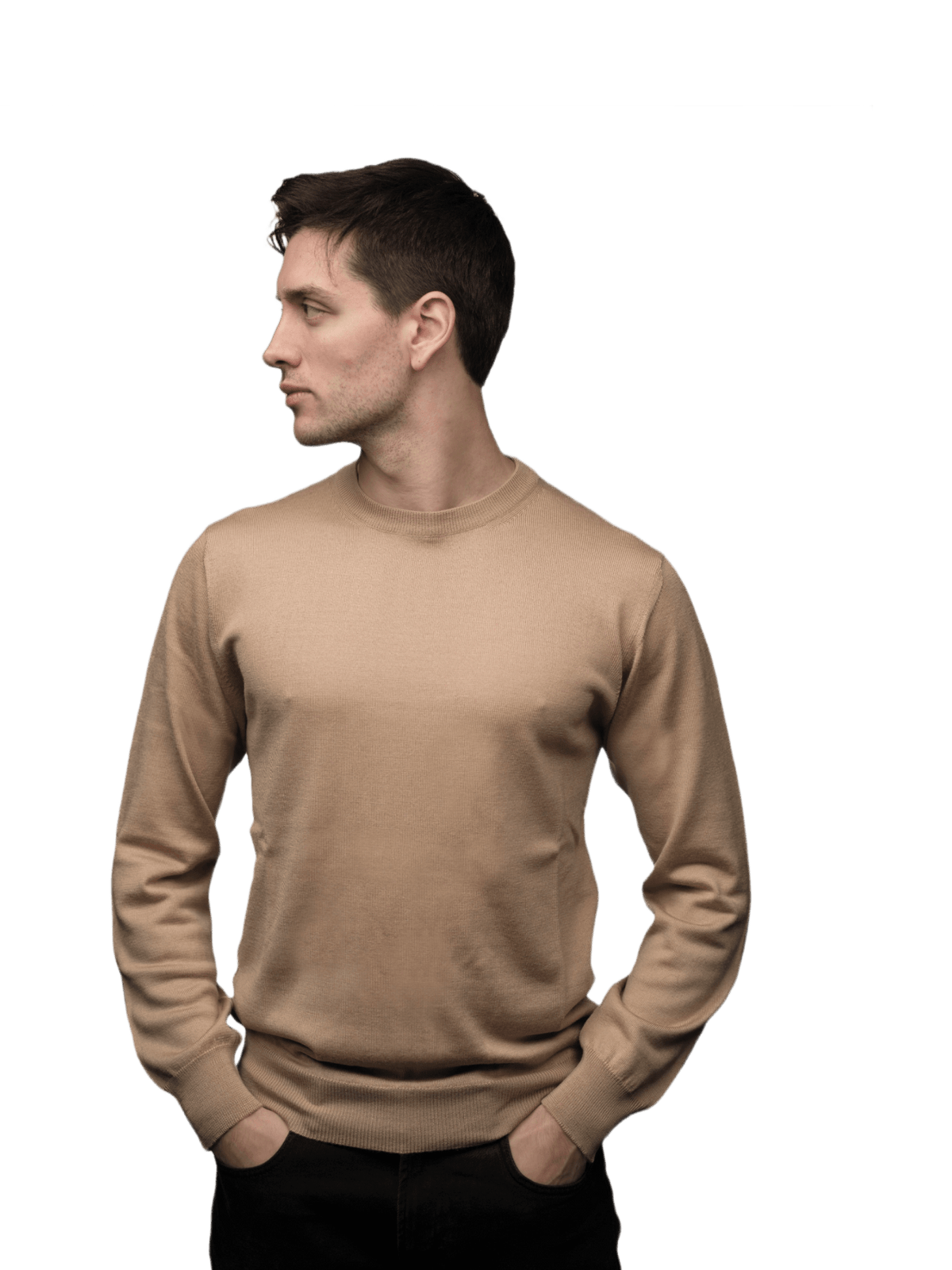 Men's Crew Neck Sweater in Cashmere, Silk and Extrafine Merino Wool Blend
