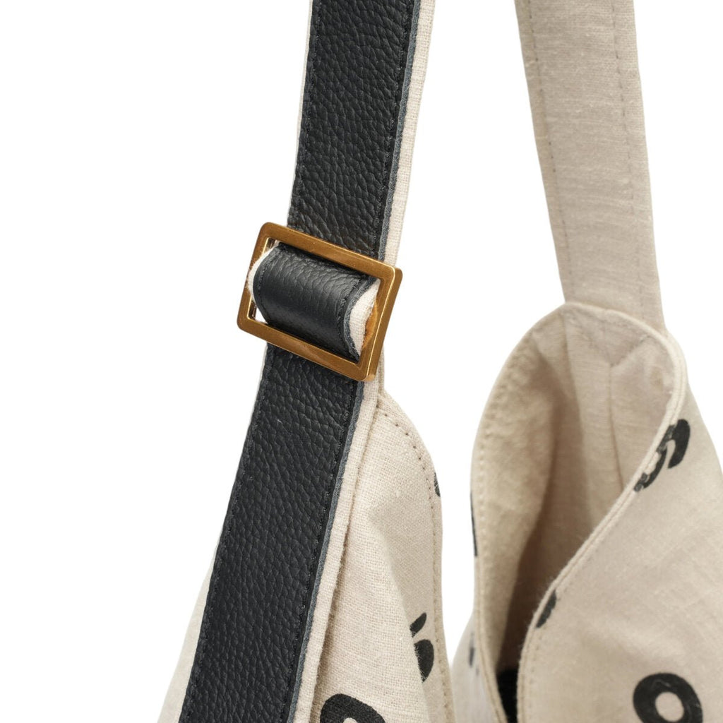 Natural Ramie Oversized Hobo Tote Bag with Number Print & Leather Strap – Ultra-Light Slouchy Shoulder Bag-2