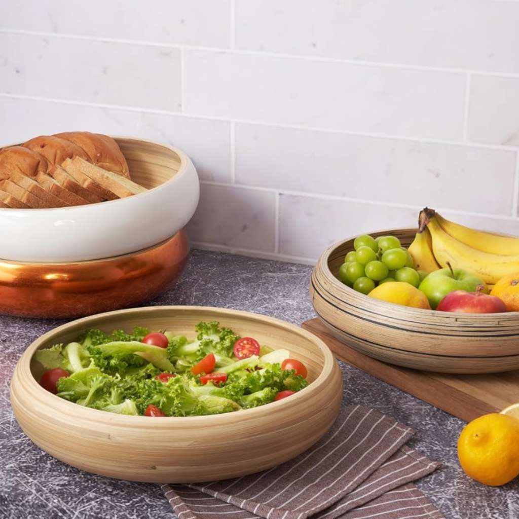 Bamboo Fruit Bowl & Home Decor Bowl (Dark Natural)-4