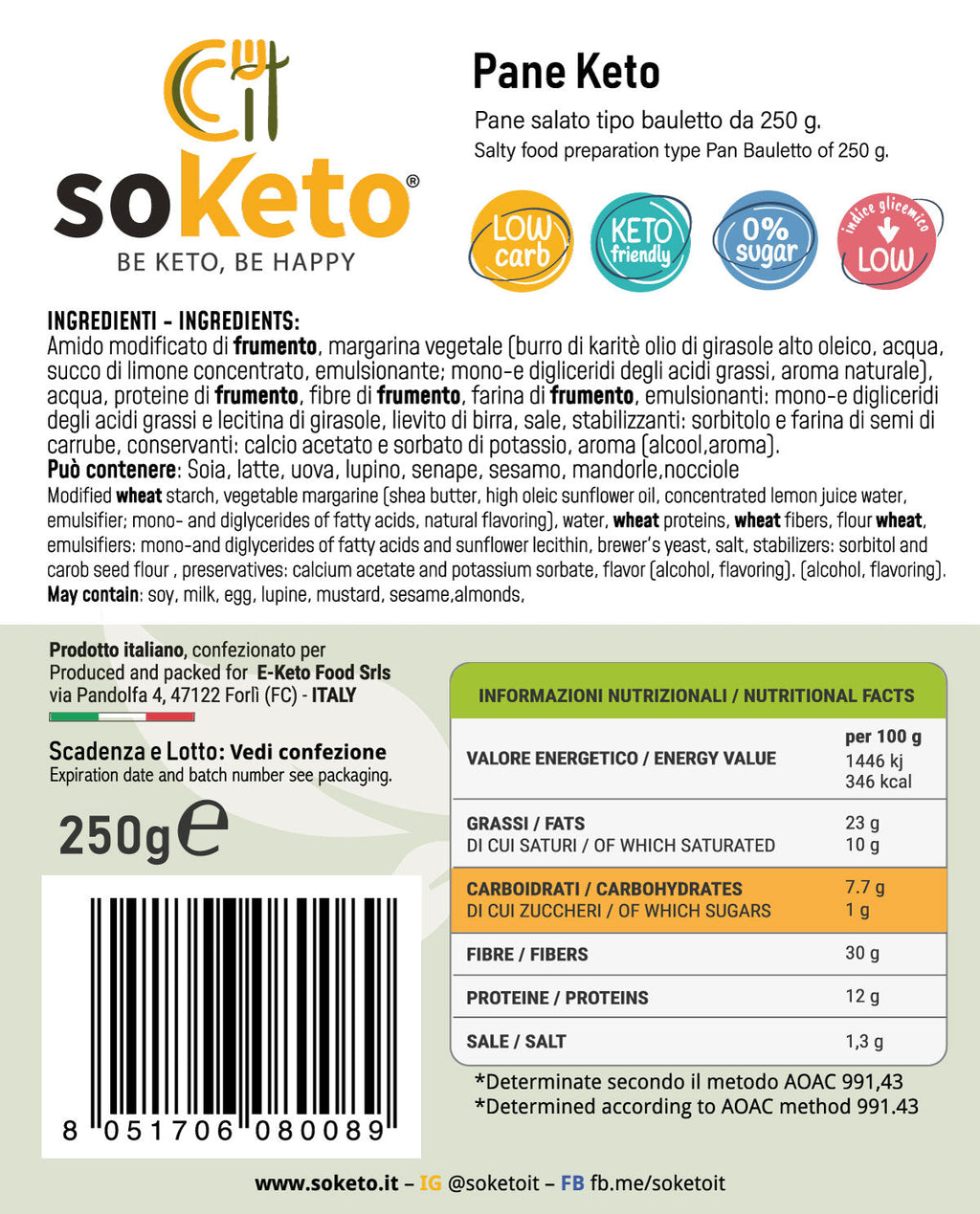 Keto Low Carb Bread Bun 12g Protein 4.8g Carb per 100g - SOKETO Protein Bread 28g Fiber Coconut Oil - Low GI for Diabetics Sandwich Type - 250g