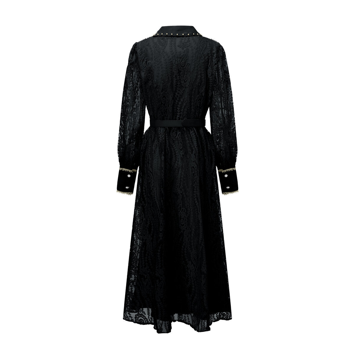 Pearl Trim Lace Shirt Maxi Dress-4