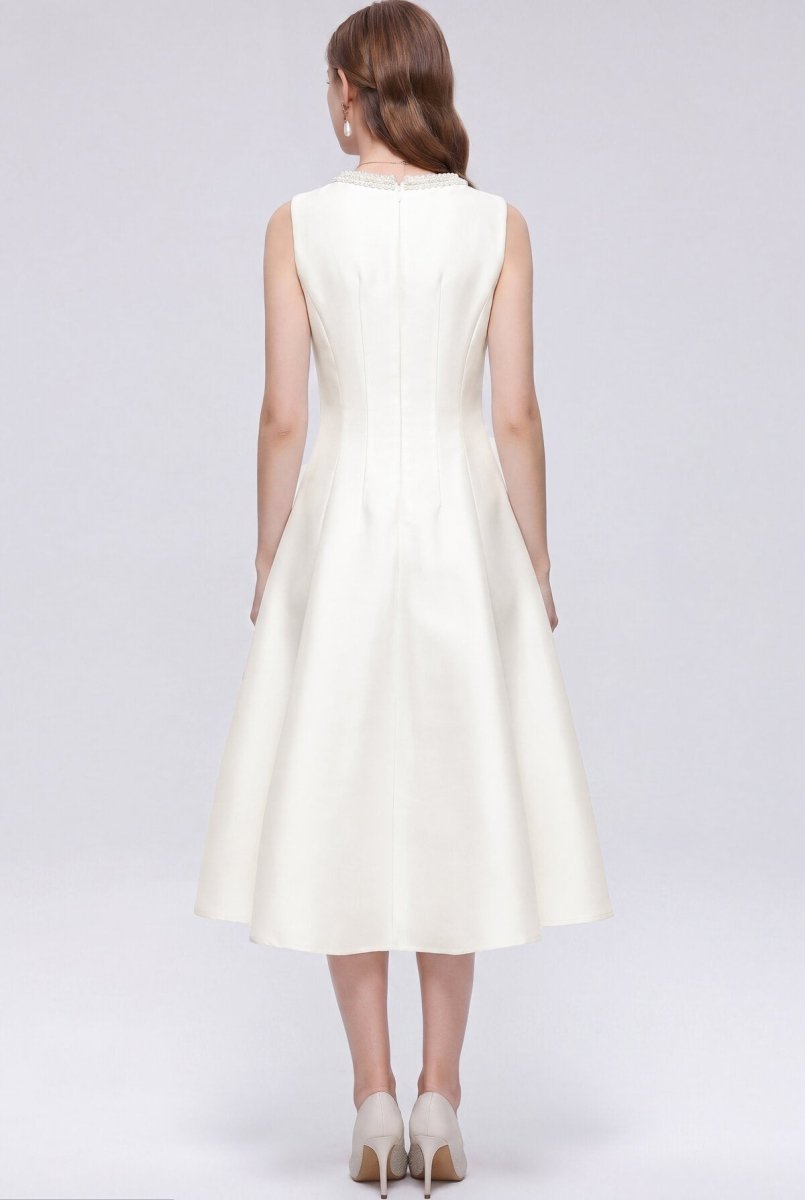 Pearl-Trimmed Sleeveless Fit-and-Flare Midi Dress-2