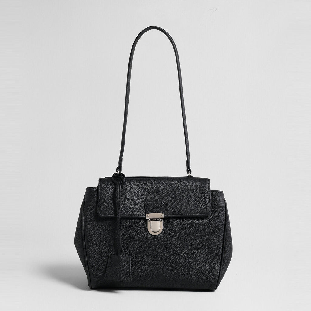 Pebbled Calfskin Messenger Bag – Flap-Top Push-Lock Shoulder Bag with Adjustable Strap-0