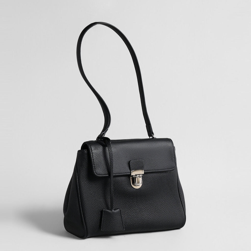 Pebbled Calfskin Messenger Bag – Flap-Top Push-Lock Shoulder Bag with Adjustable Strap-1