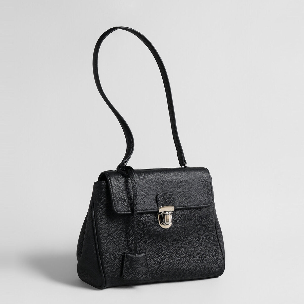 Pebbled Calfskin Messenger Bag – Flap-Top Push-Lock Shoulder Bag with Adjustable Strap-1
