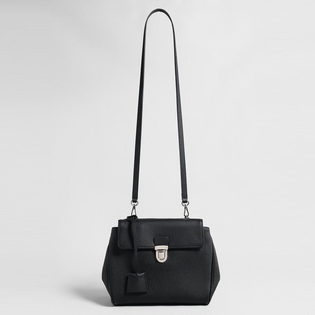 Pebbled Calfskin Messenger Bag – Flap-Top Push-Lock Shoulder Bag with Adjustable Strap-2