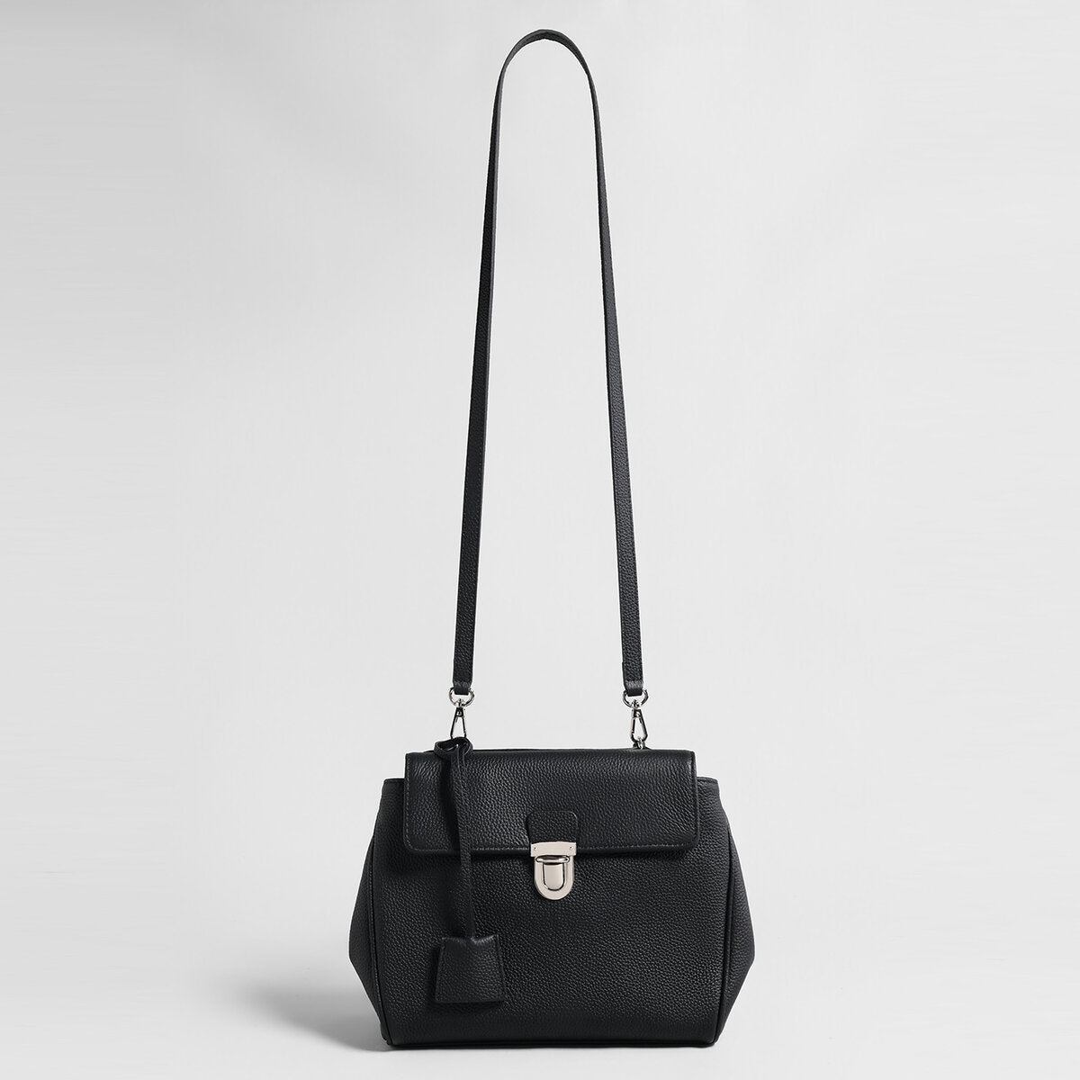 Pebbled Calfskin Messenger Bag – Flap-Top Push-Lock Shoulder Bag with Adjustable Strap-2