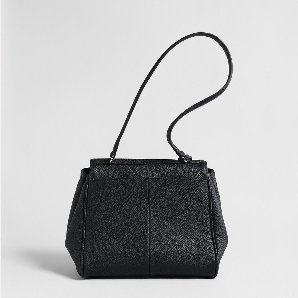 Pebbled Calfskin Messenger Bag – Flap-Top Push-Lock Shoulder Bag with Adjustable Strap-4