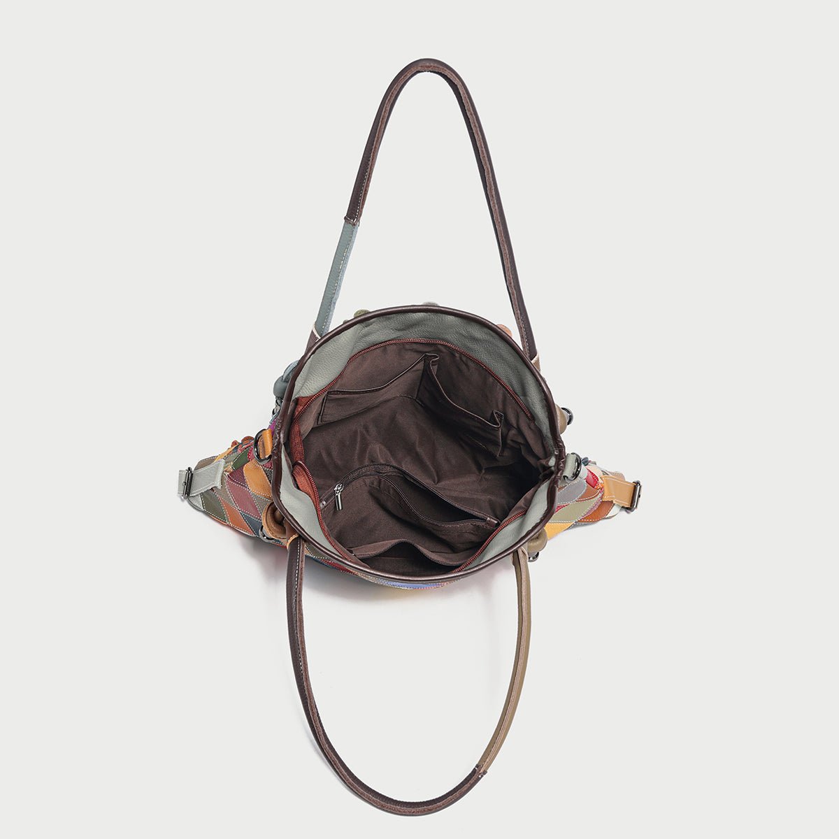 Rainbow Floral Patchwork Leather Tote Bag – 3D Flower Appliqué Cowhide Shoulder & Crossbody Bag-3