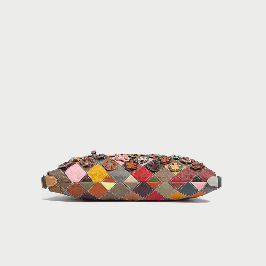 Rainbow Floral Patchwork Leather Tote Bag – 3D Flower Appliqué Cowhide Shoulder & Crossbody Bag-4