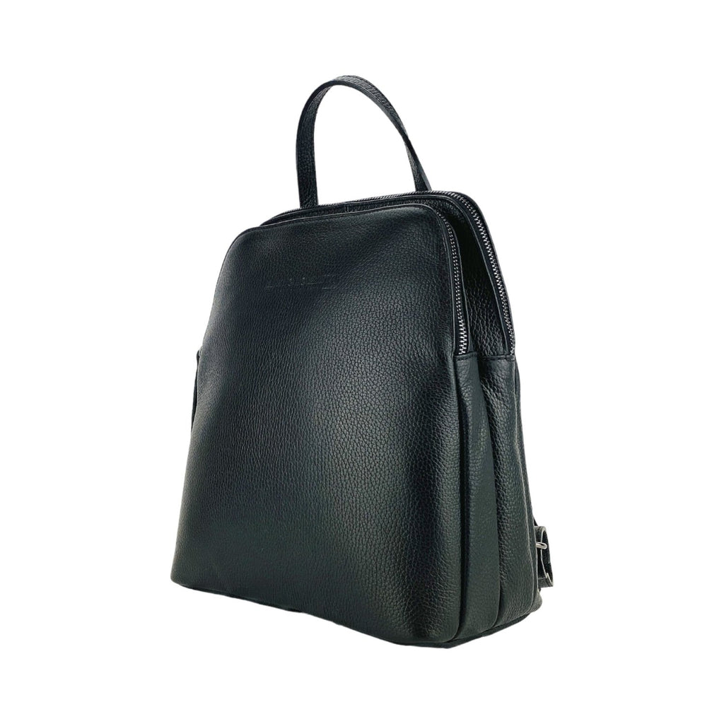 RB1018A | Women's Backpack Double compartment in Genuine Leather Made in Italy with adjustable shoulder straps. Gunmetal metal hardware - Black color - Dimensions: cm 26 x 30 x 14.5 - Mio NEGOZIO 🌹💐RENATO BORZATTA - Italy since 1978 -RENATO BORZATTA - Italy since 1978 -
