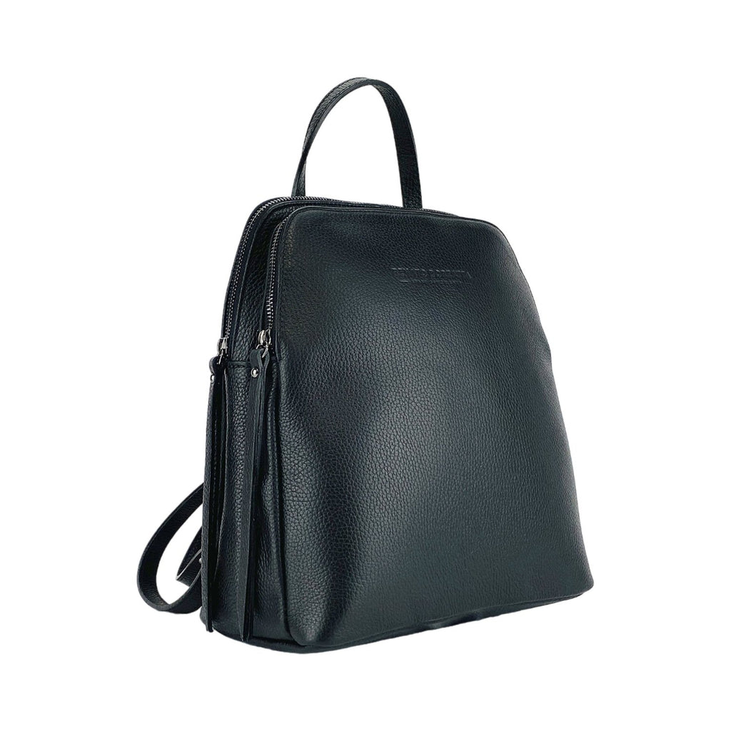 RB1018A | Women's Backpack Double compartment in Genuine Leather Made in Italy with adjustable shoulder straps. Gunmetal metal hardware - Black color - Dimensions: cm 26 x 30 x 14.5 - Mio NEGOZIO 🌹💐RENATO BORZATTA - Italy since 1978 -RENATO BORZATTA - Italy since 1978 -