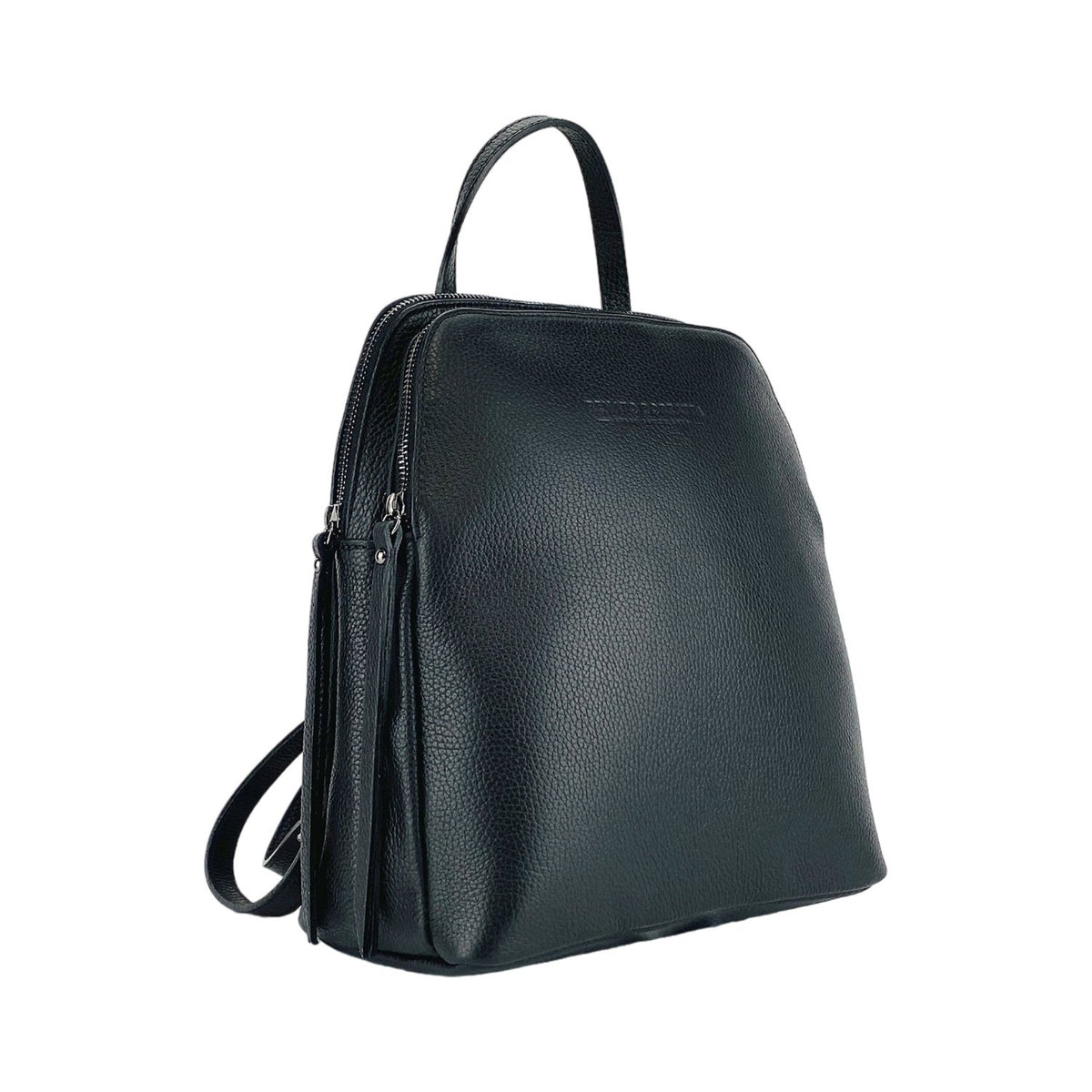 RB1018A | Women's Backpack Double compartment in Genuine Leather Made in Italy with adjustable shoulder straps. Gunmetal metal hardware - Black color - Dimensions: cm 26 x 30 x 14.5 - Mio NEGOZIO 🌹💐RENATO BORZATTA - Italy since 1978 -RENATO BORZATTA - Italy since 1978 -
