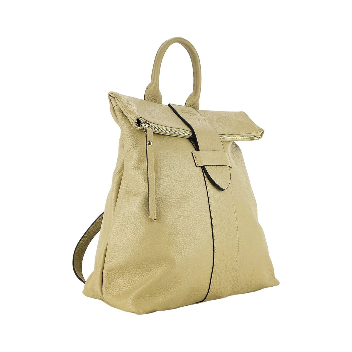 RB1021AL | Zaino Donna Morbido in Vera Pelle Made in Italy con Spallacci regolabili. Chiusura lampo e Accessori in metallo Oro Lucido - Colore Beige - Dimensioni: cm 30 x 34 x 10,5 - Mio NEGOZIO 🌹💐RENATO BORZATTA - Italy since 1978 -RENATO BORZATTA - Italy since 1978 -