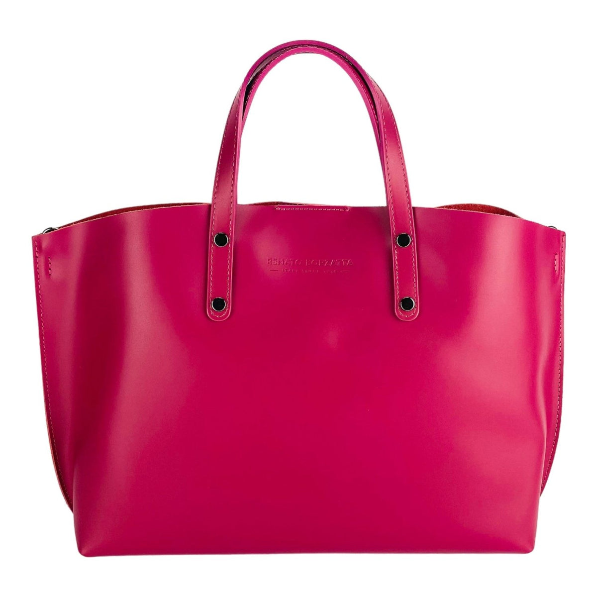 RB1024BE | Borsa Donna a Mano in Vera Pelle Made in Italy con tracolla removibile. Sacca grande interna estraibile. Accessori Canna di Fucile Lucido - Colore Fuxia - Dimensioni: cm 48x31x11 - Mio NEGOZIO 🌹💐RENATO BORZATTA - Italy since 1978 -RENATO BORZATTA - Italy since 1978 -