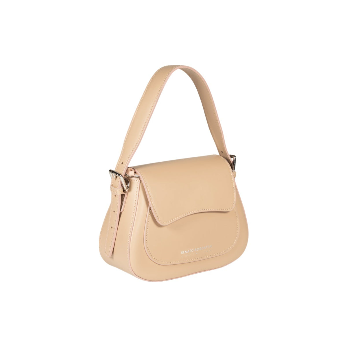 RB1030AL | Borsa Donna a Spalla EMMA con pattina in Vera Pelle Made in Italy. Accessori in metallo Argento Lucido - Colore Beige - Dimensioni: cm 24 x 18 x 9 + 14,5 (Luce manico) - Mio NEGOZIO 🌹💐RENATO BORZATTA - Italy since 1978 -RENATO BORZATTA - Italy since 1978 -