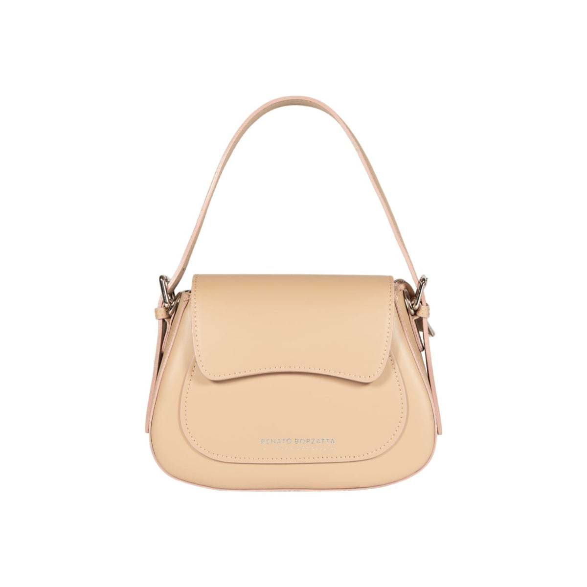 RB1030AL | Borsa Donna a Spalla EMMA con pattina in Vera Pelle Made in Italy. Accessori in metallo Argento Lucido - Colore Beige - Dimensioni: cm 24 x 18 x 9 + 14,5 (Luce manico) - Mio NEGOZIO 🌹💐RENATO BORZATTA - Italy since 1978 -RENATO BORZATTA - Italy since 1978 -