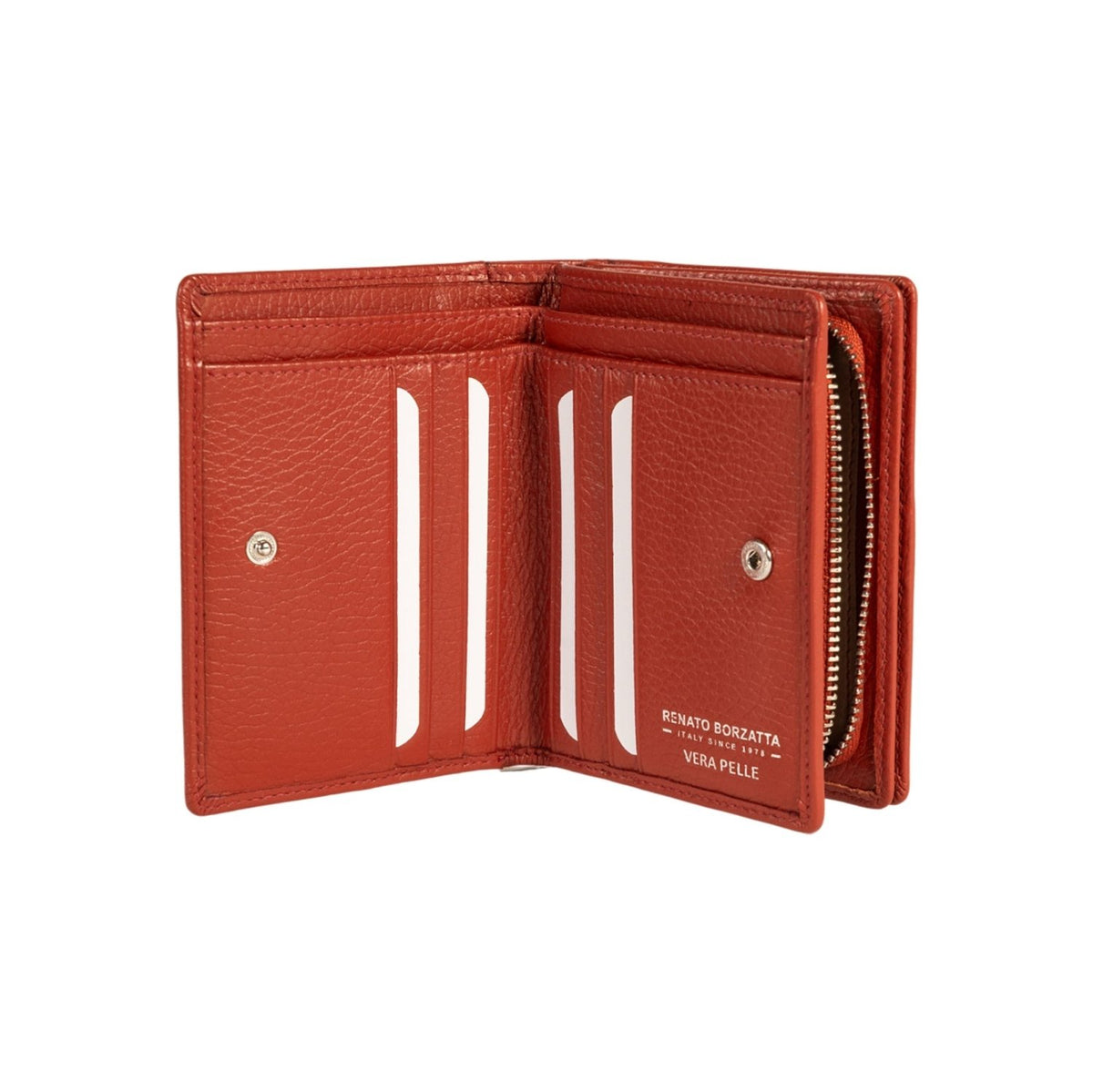RB1080SAM | Portafogli Donna Made in Italy in Vera Pelle grana Dollaro. Colore Paprika. Dimensioni (da chiuso): cm 13 x 9 x 2,5 - Mio NEGOZIO 🌹💐RENATO BORZATTA - Italy since 1978 -RENATO BORZATTA - Italy since 1978 -
