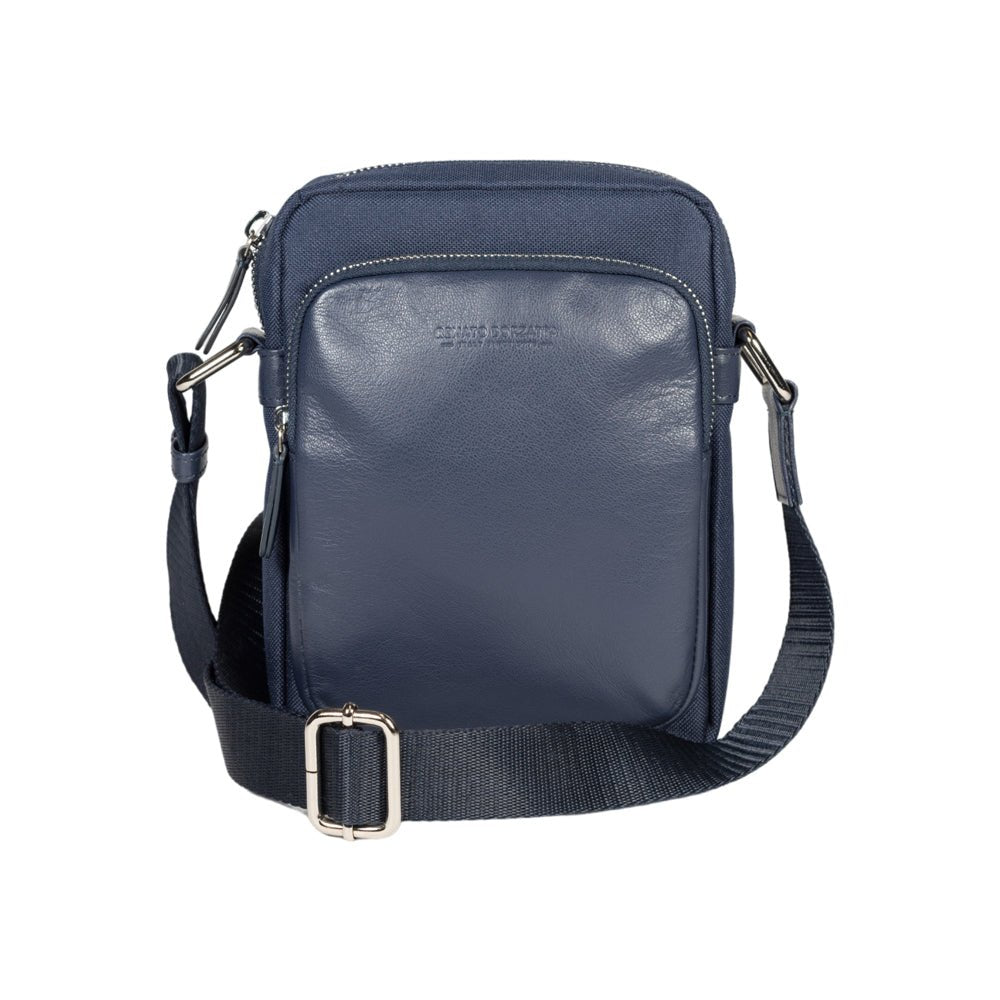 RB2002D | Borsa a Tracolla in Nylon/Vera Pelle, con leggera grana. Chiusura con lampo e tracolla regolabile - Colore Blu - Dimensioni: cm 15,5 x 21 x 7. Confezione: Sacchetto in Tessuto non Tessuto - Mio NEGOZIO 🌹💐RENATO BORZATTA - Italy since 1978 -RENATO BORZATTA - Italy since 1978 -