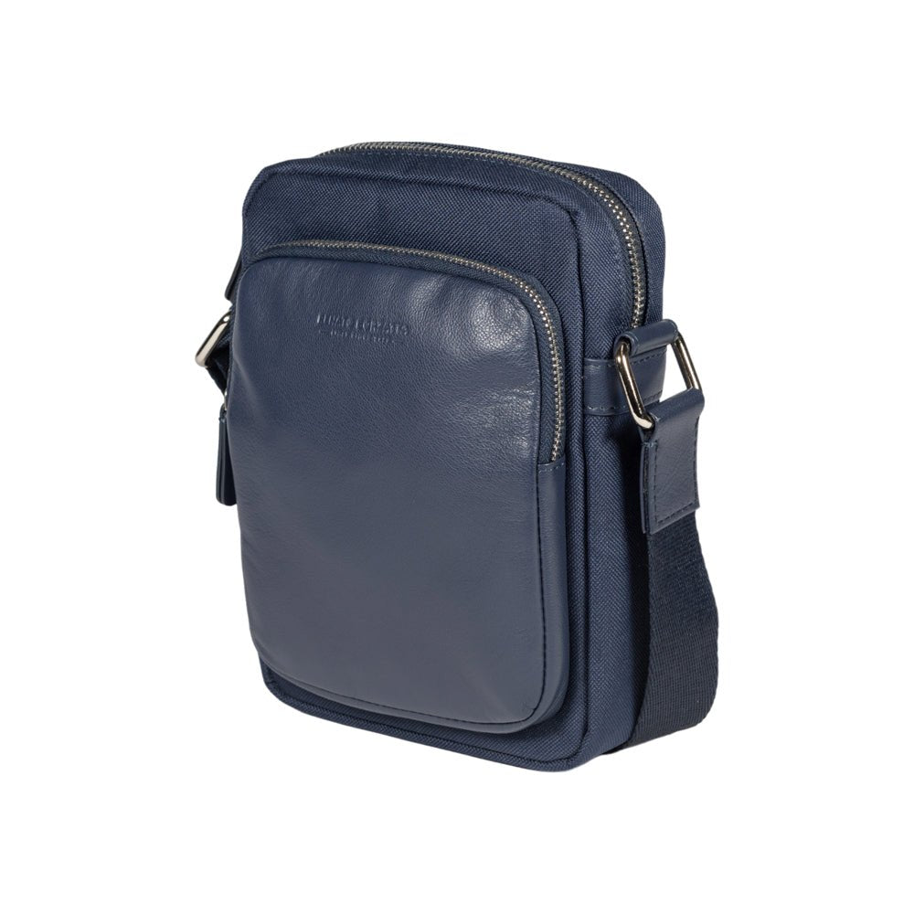 RB2002D | Nylon/Vera Leather Shoulder Bag, with light grain. Zipper closure and adjustable shoulder strap - Blue color - Size: 15.5 x 21 x 7 cm. Packaging: Non-Woven Fabric Bag - Mio NEGOZIO 🌹💐RENATO BORZATTA - Italy since 1978 -RENATO BORZATTA - Italy since 1978 -