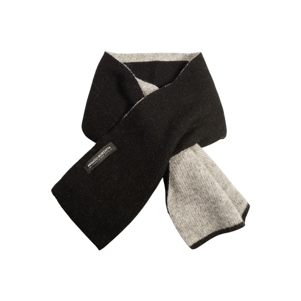 RB5010GW | COURMAYEUR - Sciarpa Scaldacollo Short Unisex Double-Face con asola in Maglia Rasata Made in Italy. Colore Nero/Grigio - Mio NEGOZIO 🌹💐RENATO BORZATTA - Italy since 1978 -RENATO BORZATTA - Italy since 1978 -