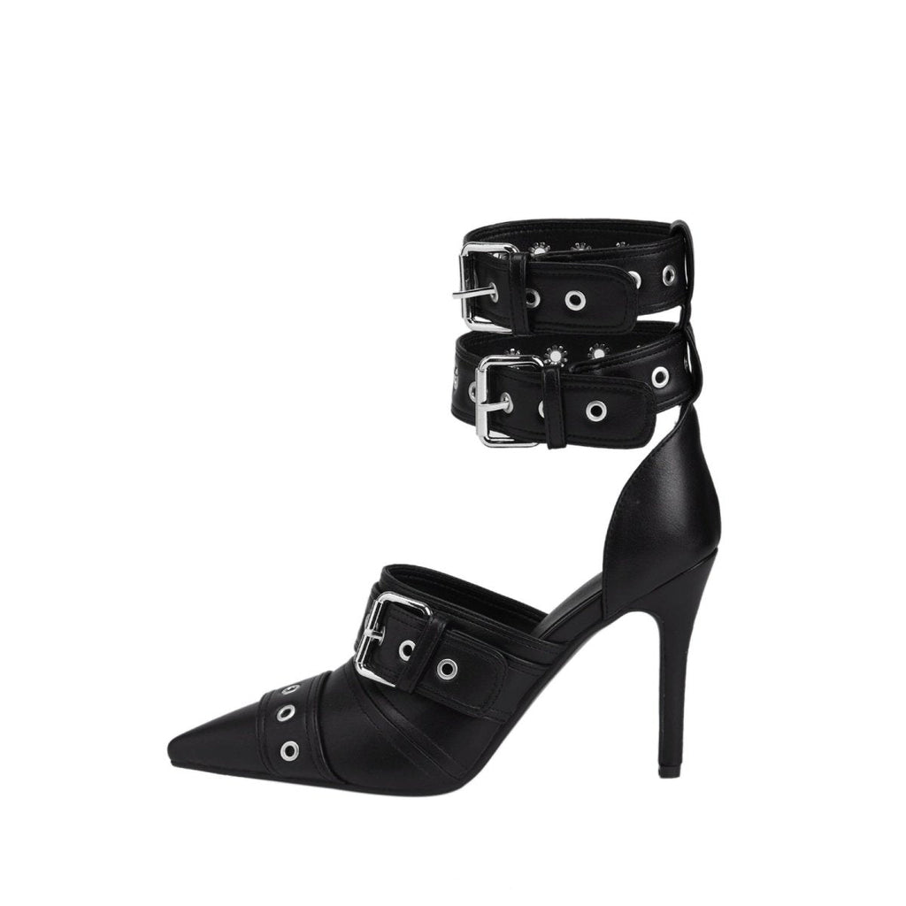 Sexy Black Pointed Toe Buckle Ankle Strap Stiletto Heels-4