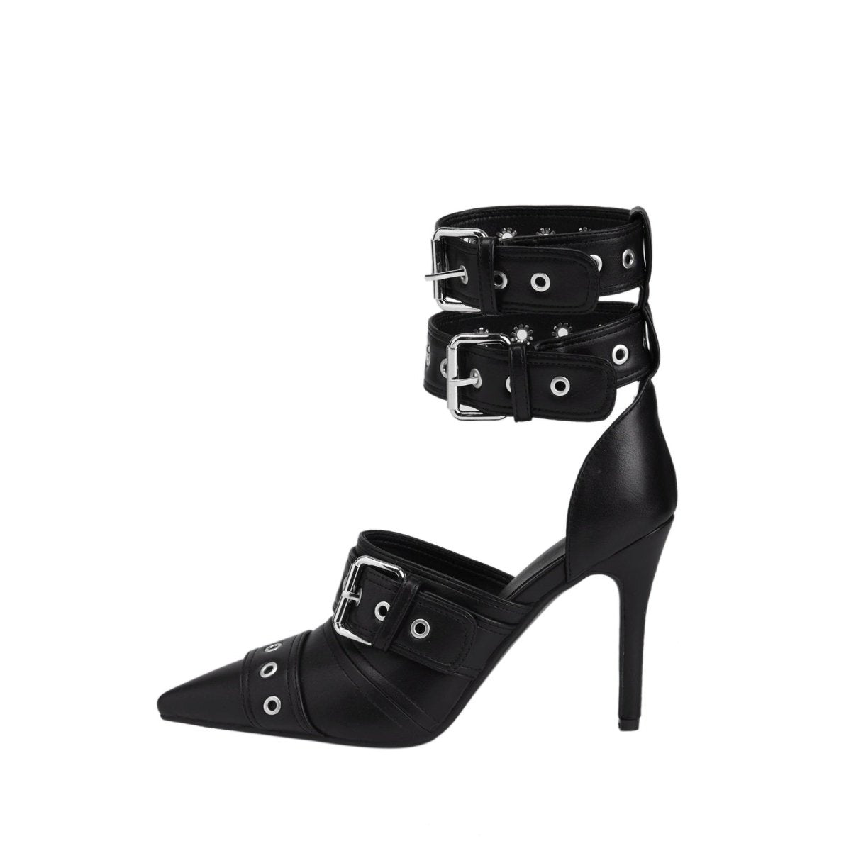 Sexy Black Pointed Toe Buckle Ankle Strap Stiletto Heels-4