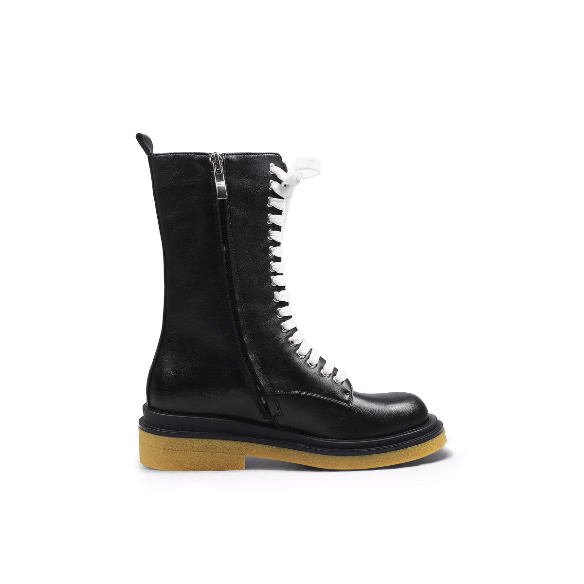 Shiny Lace Up Boots with Wooden Soles-2