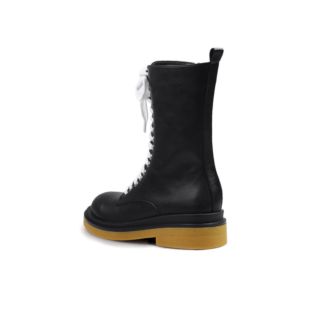 Shiny Lace Up Boots with Wooden Soles-3