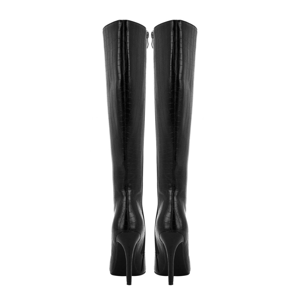 Sleek Black Leather Pointed Knee High Boots-4