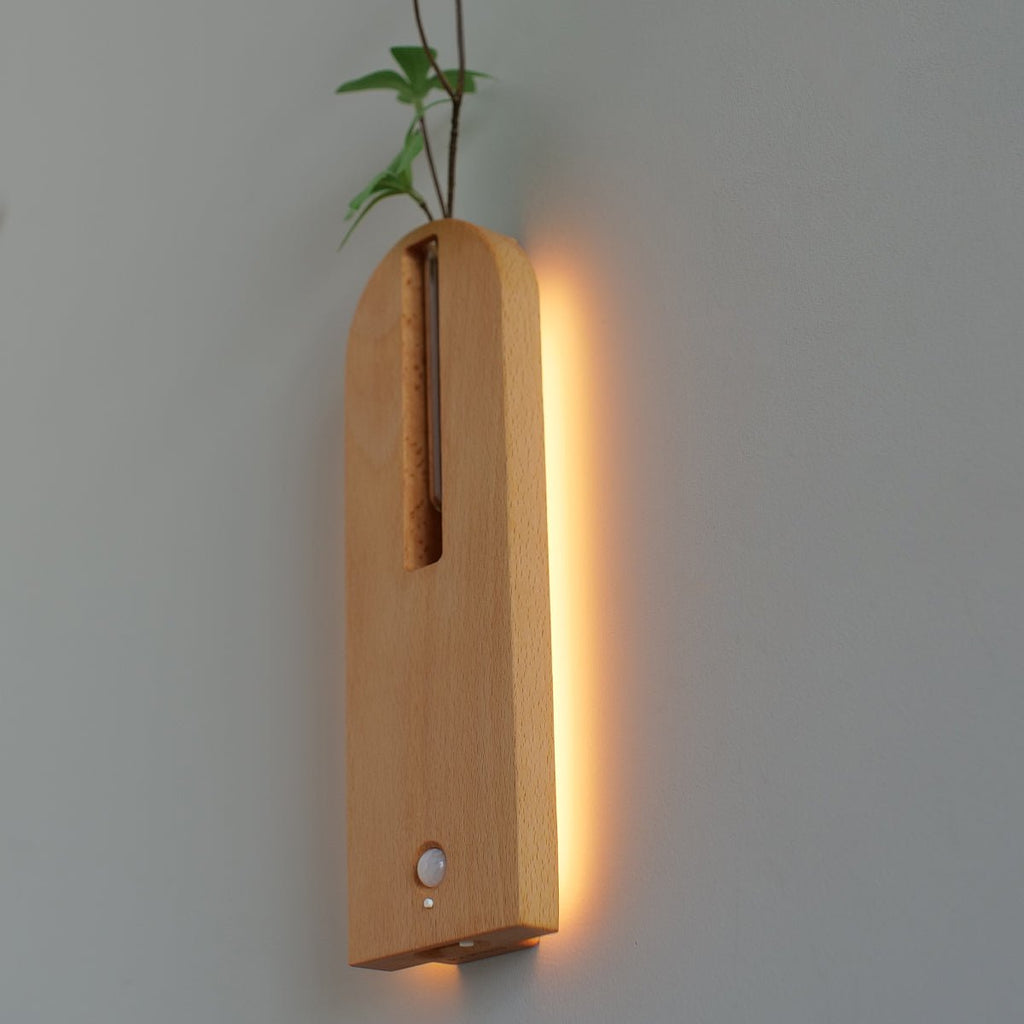 Solid Wood Motion Sensor Wall Light with Glass Vase-1