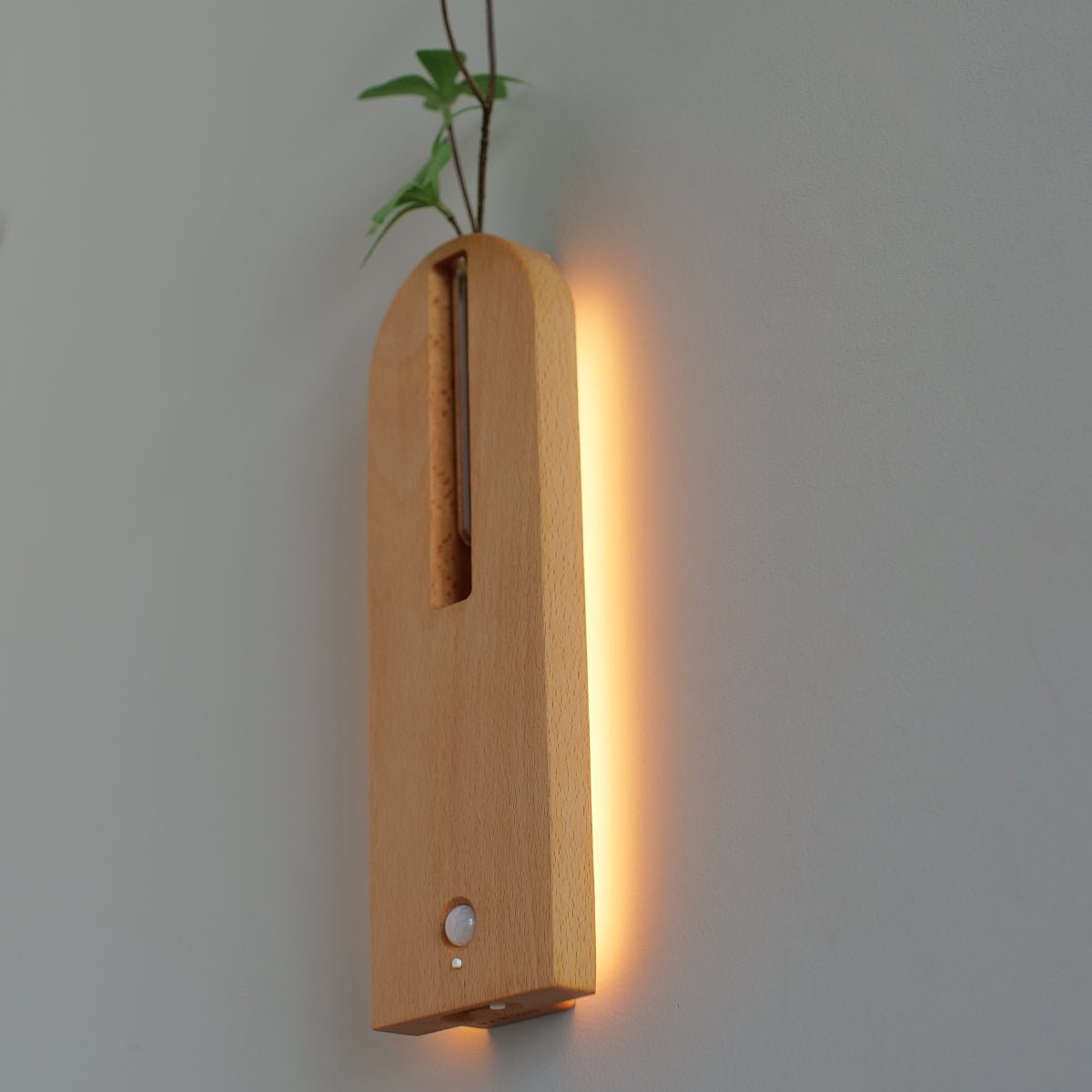 Solid Wood Motion Sensor Wall Light with Glass Vase-1