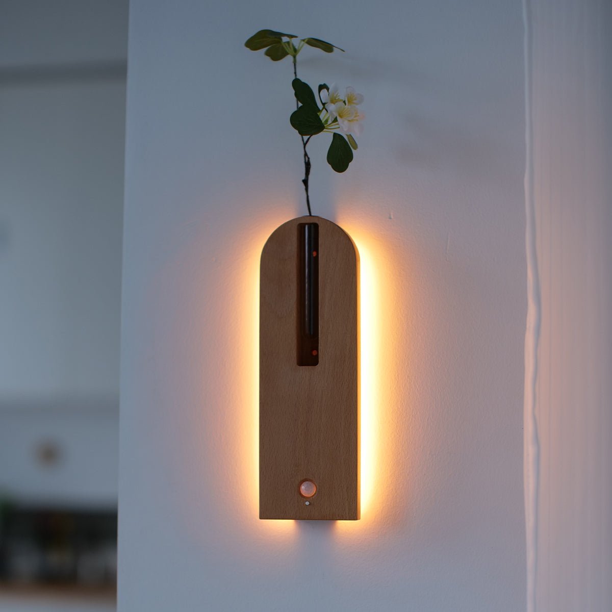 Solid Wood Motion Sensor Wall Light with Glass Vase-2