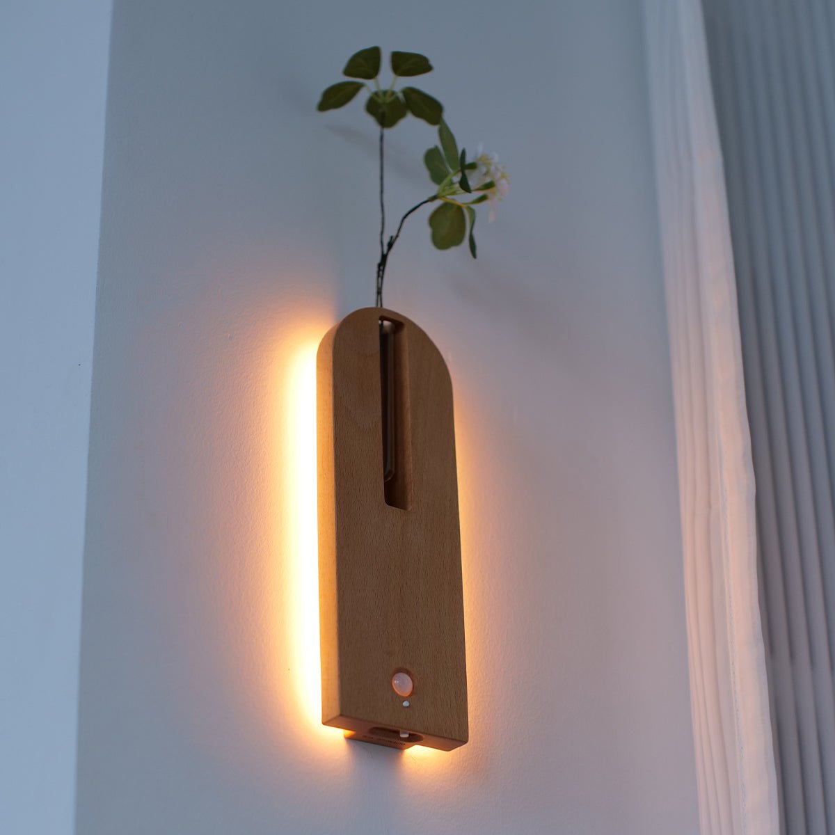 Solid Wood Motion Sensor Wall Light with Glass Vase-3