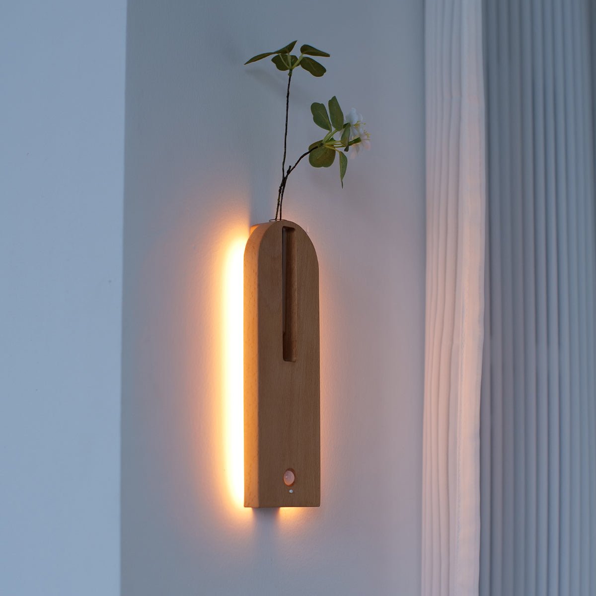 Solid Wood Motion Sensor Wall Light with Glass Vase-4