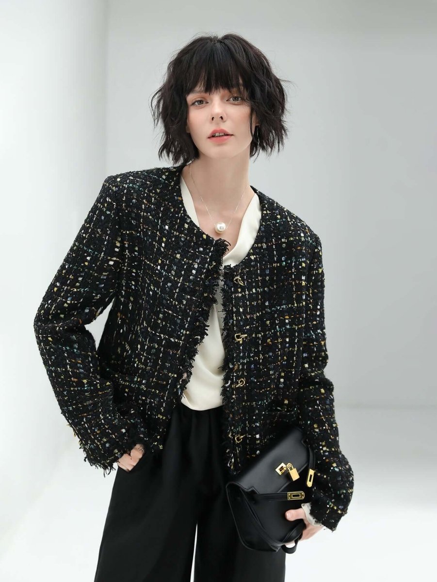 Sophisticated Fringe-Edged Tweed Jacket-1