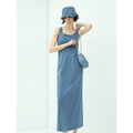 Sporty Scoop Neck Blue Denim Tank Dress-0