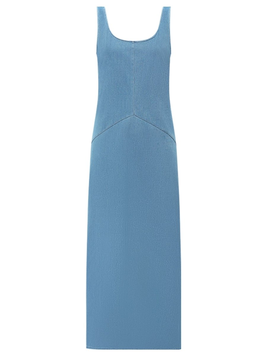 Sporty Scoop Neck Blue Denim Tank Dress-3