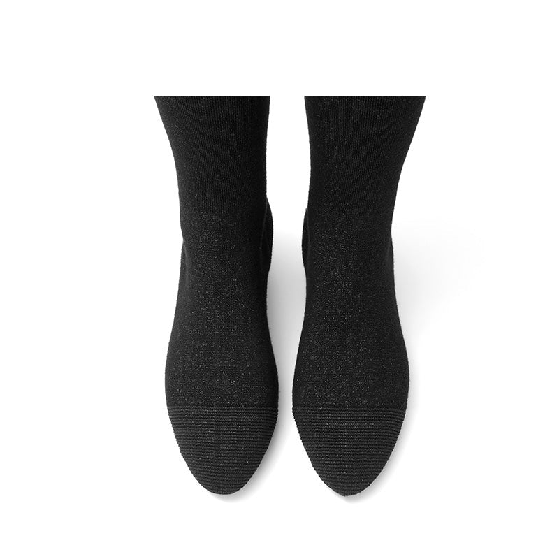 Stretch Over the Knee Boots – Low Heel Wool Knit Thigh High Boots-2