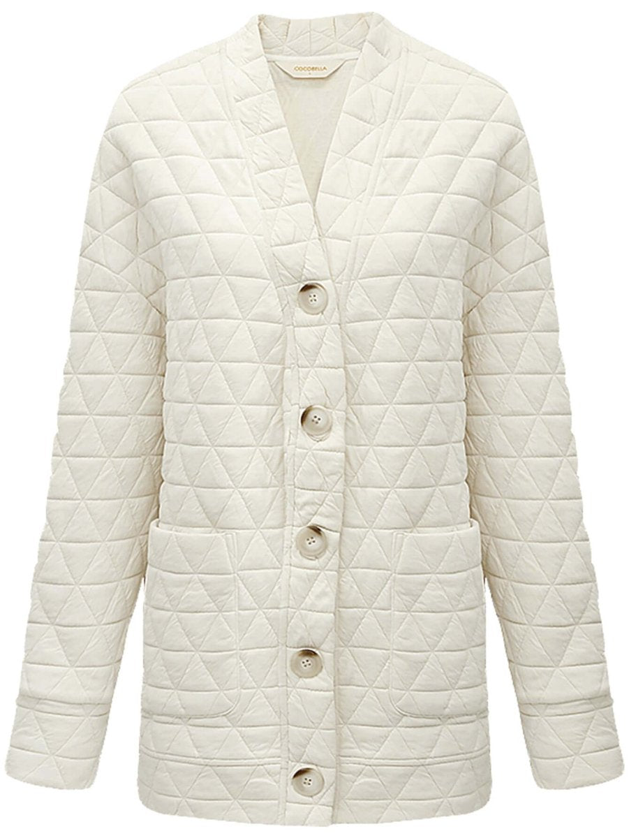 Velvety Collarless Oversized Quilted Coat-3