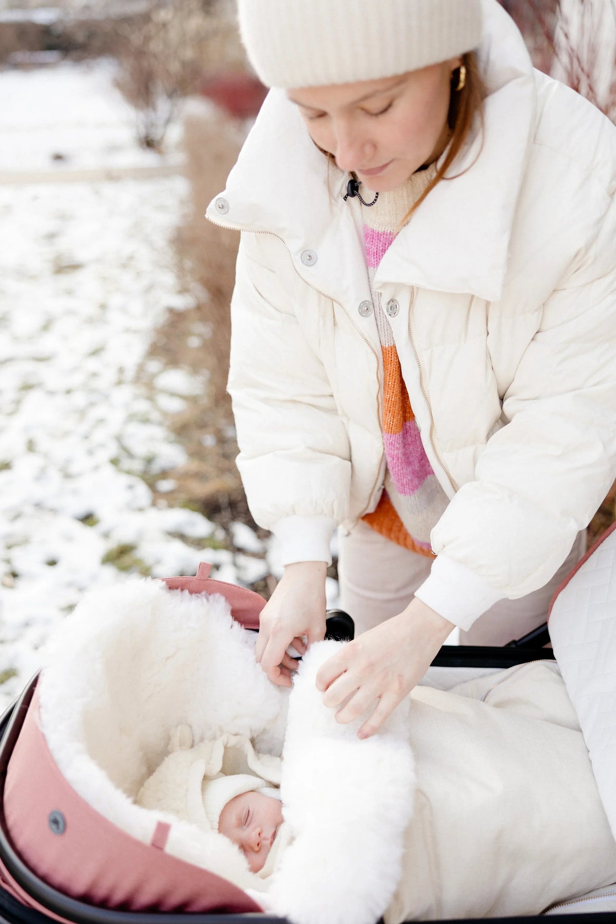 White Natural Sheepskin Stroller Sleeping Bag-1